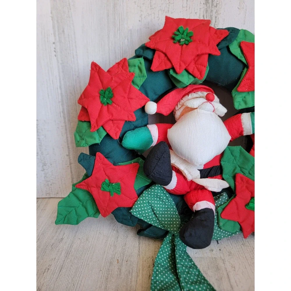 Vintage musical wreath plush Santa Claus Xmas home decor hanging